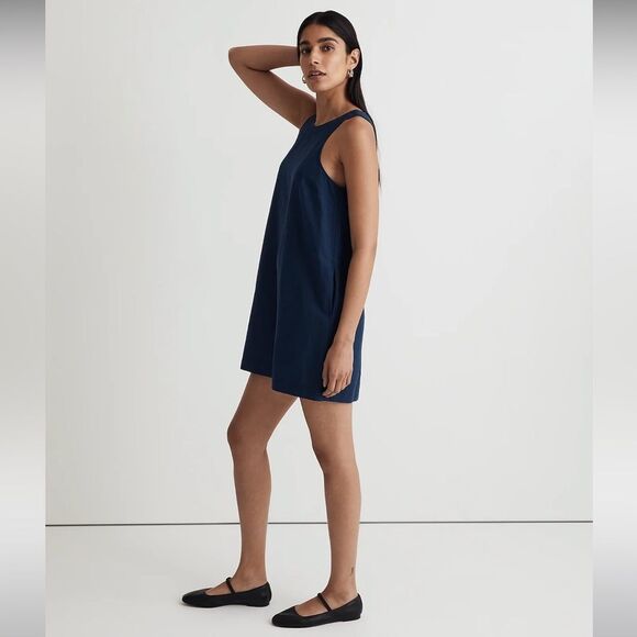 Madewell NWT Linen Blend Cutaway Tank Mini Dress Size 1X in Classic Indigo - Picture 3 of 7